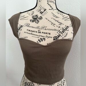 Brown Ribbed Crop Top